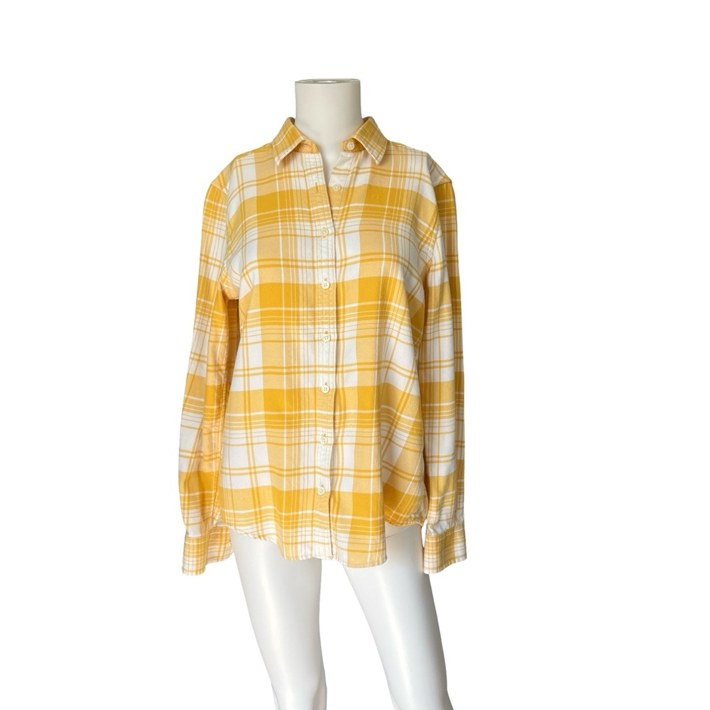 Lands End Yellow Plaid Button Up Shirt Colorful Spring Womens Size 6